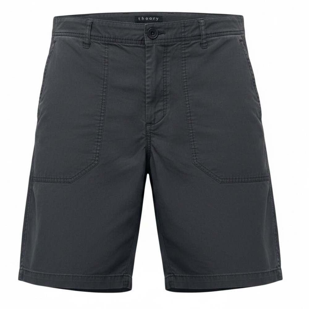 Theory Mens Utility Patch Pocket Shorts Dark Grey Black Size 33 Cotton Blend